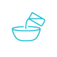 A blue icon of a glass pouring liquid into a bowl.