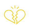 A yellow icon of a breaking heart.