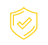 A yellow icon of a shield emblazoned with a checkmark.