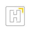 A gray and yellow icon of a hospital "H" within a rounded square.