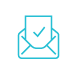 A blue icon of a paper with a checkmark emerging from an open envelope.