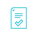 A blue icon of a sheet of paper with lines of text and a checkmark.