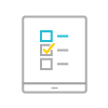 A multicolored icon of a tablet with checkboxes, a checkmark, and lines of text.