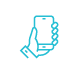 A blue icon of a hand holding a mobile phone.