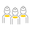 A gray and yellow icon of three military foodservice workers.
