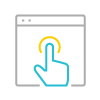 A multicolored icon of a finger tapping a screen.