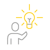 A gray and yellow icon of a person gesturing at a shining lightbulb.
