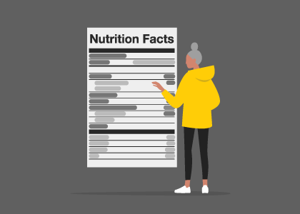 Vector graphic of a person looking at a life-size food label