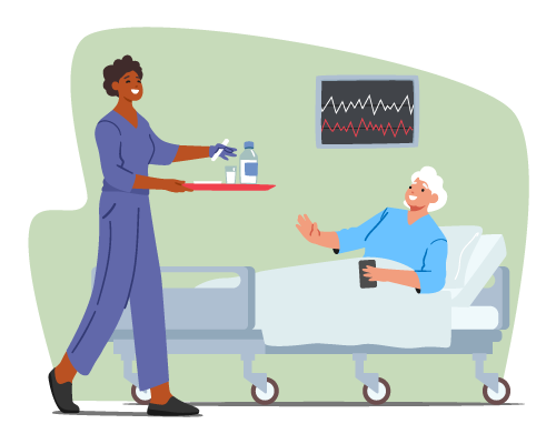 Vector graphic of patient food ordering software in action at a hospital